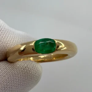 Vintage Cartier Round Emerald Shelly Ellipse 18k Yellow Gold Solitaire Ring 5 4