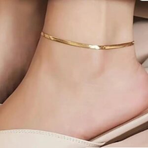Gold Plated Flat Herringbone Ankle Bracelet Anklet
