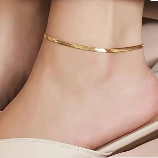 Gold Plated Flat Herringbone Ankle Bracelet Anklet