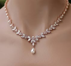 Crystal Bridal Jewelry, Rose Gold Crystal Bridal Necklace, Rose Gold Wedding Jewelry, DENISE RG