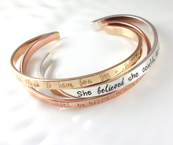 Custom Cuff Bracelets-Custom Quote Bracelet - Handstamped Bracelet